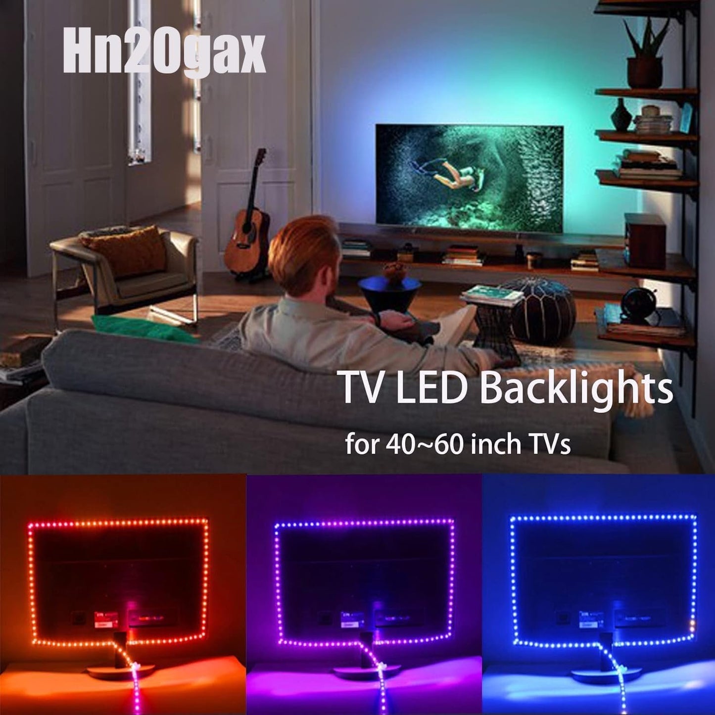 Hnogax TV LED Strip Lights with Music Sync, 16.4ft/5M RGB Ambient Backlight for 40-75 Inch TVs, Smart Lighting for Gaming & Home Theater [Easy Installation]