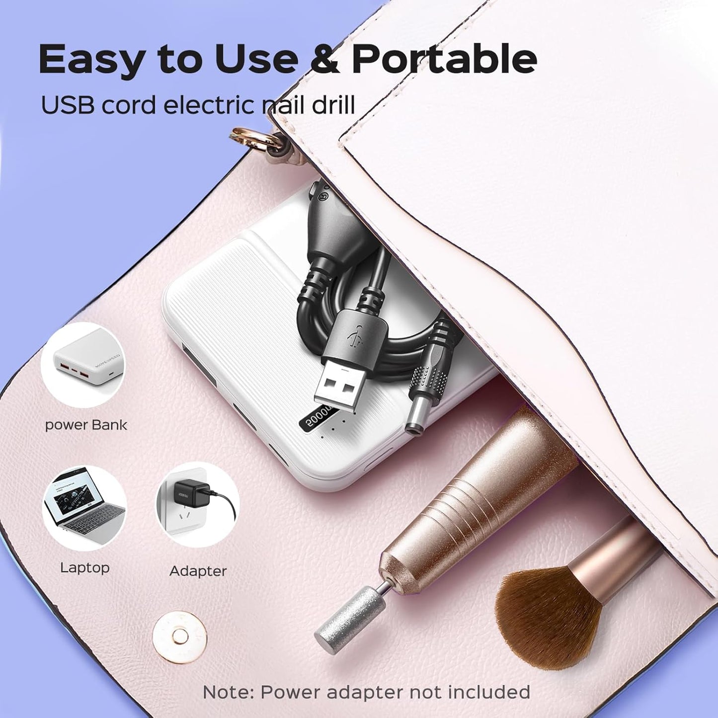 COSLUS Portable Electric Nail Drill Machine for Acrylic Gel Dip Power Nails, Manicure and Pedicure Polish Kit with Bits Sanding Bands, Suitable for Home Salon, Gold