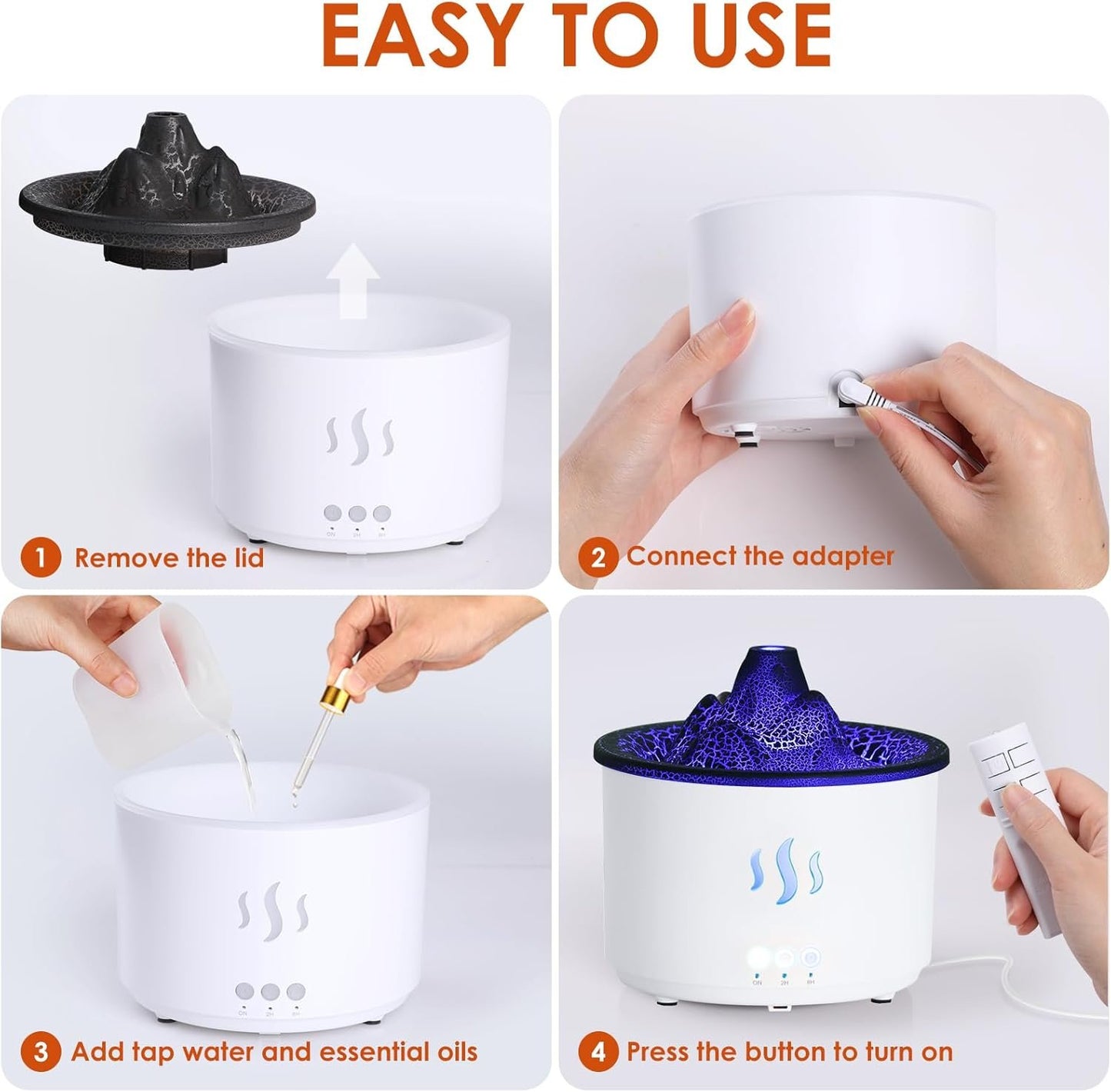 Simpeak Essential Oil Diffuser, 400ml Volcano Shape Ultrasonic Diffusers for Essential Oils, Cool Mist Humidifier with Remote Control, Aromatherapy Diffuser with Auto Shut-Off Function, White