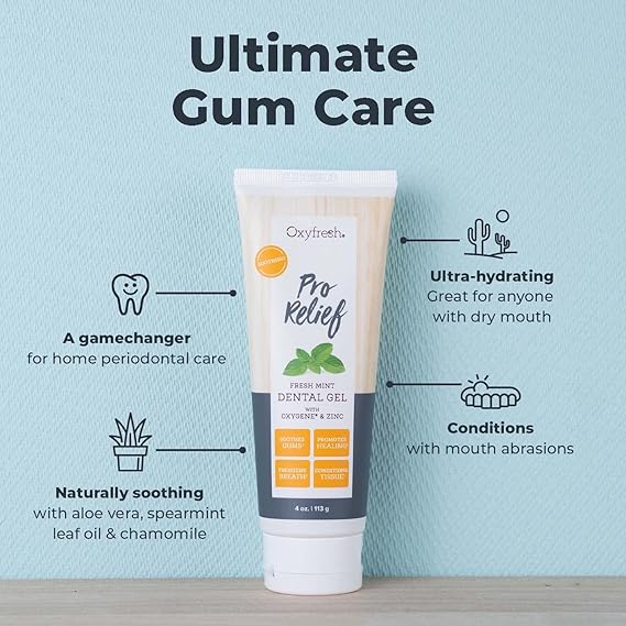 Oxyfresh Premium Pro Relief Dental Gel with Zinc –Infused with Aloe Vera, Chamomile and Xylitol – Dentist Recommended to Help Soothe Gum Tissue. 4 oz.
