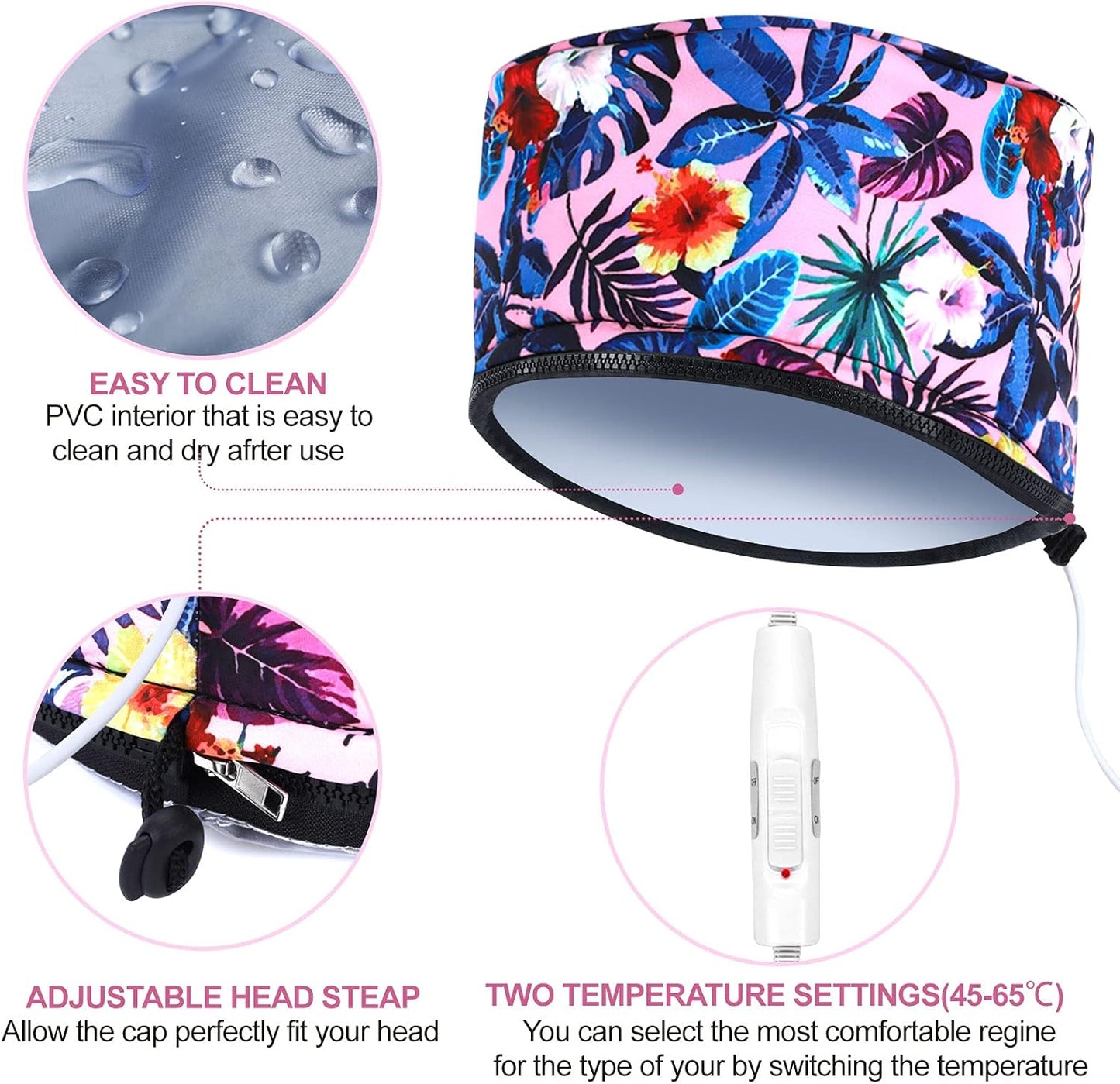 SPTHTHHPY Hair Steamer Heating Cap for Deep Conditioning - Electric Spa Beauty Steamer Nourishing Hot Head Care Hat for Thermal Treatment - Home Use