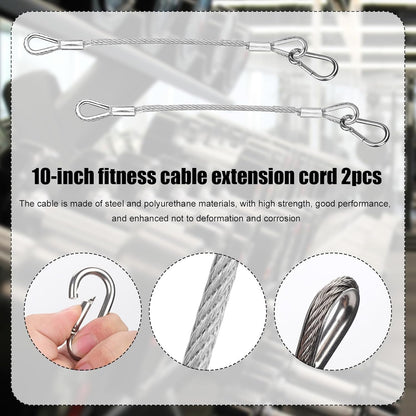 2 pcs 10" Gym Extension Cables, Home Gym Machine Accessories for LAT/Tricep Pull Down Replacement Fitness Extension Cables Compatible with Bowflex