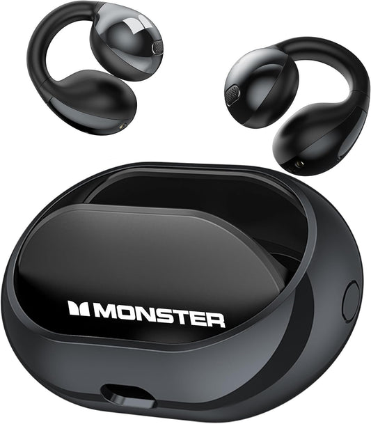 Monster Wireless Earbuds, Bluetooth 5.4 Clip-On Earbuds with HiFi Stereo,Open Ear Headphones with ENC Clear Call, 21H Playtime, Fast Charge, Touch Control,IPX6 Waterproof Wireless for Workouts,Outdoor