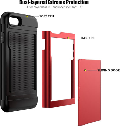 Nvollnoe iPhone SE 2022/SE 2020/7/8 Case with Card Holder: Heavy Duty Protective Dual Layer Shockproof Wallet Case for iPhone SE 3rd/2nd/7/8-4.7'' (Red)