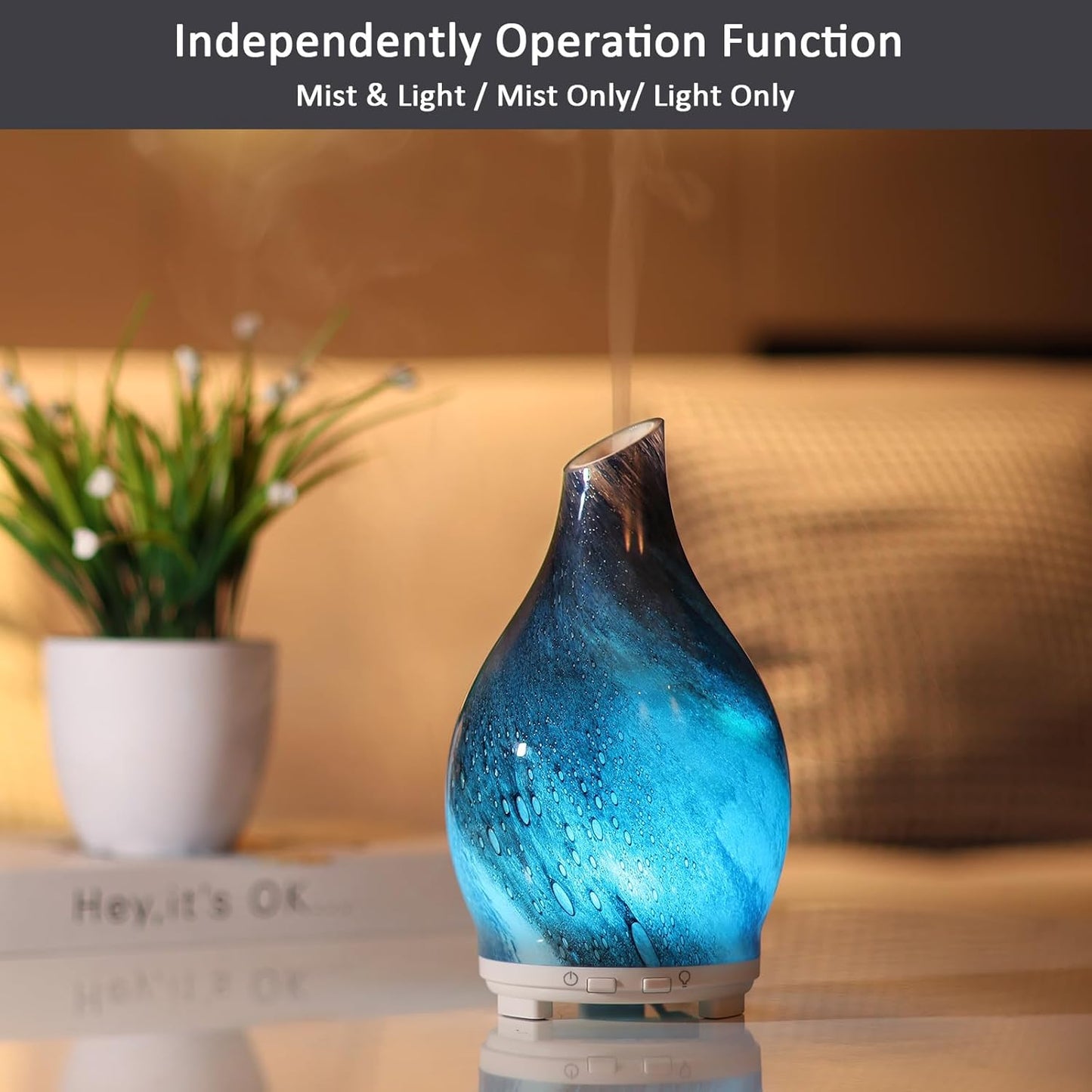 Maromamix Essential Oil Diffuser 120ML Glass Ultrasonic Aromatherapy Oil Diffuser-Aroma Humidifier, 7 Color Changing Light, Waterless Auto-Off, Ultra-Quiet for Sleeping, Yoga, Home, Office and Spa