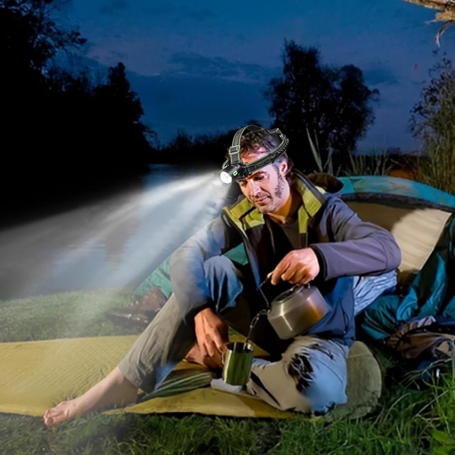 Generico Head Flashlight, Forehead Headlamp Light, 3.54x5.11x4.33 Inches Waterproof Bright Torch, 8 Lighting Modes, Safety Warning Feature for Adults, Fishing, Backpacking, Outdoor Walking
