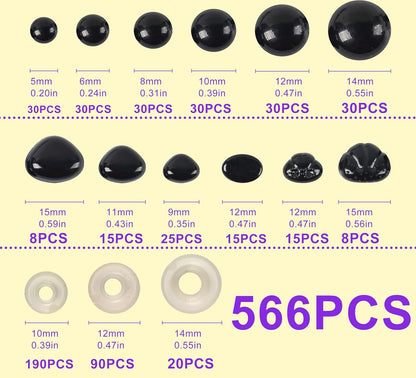 GEOCCI Safety Eye Tool Auxiliary Tool for Attaching Safety Eyes for Crocheting with 566PCS Safety Eyes and Noses for Amigurumi and Safety Eye 10-30mm Sizer Toolï¼ˆPurpleï¼‰
