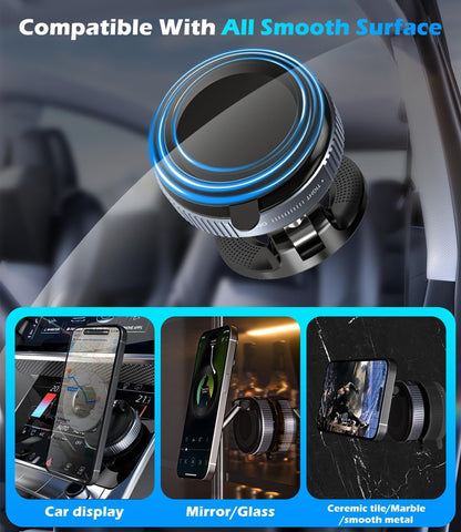 ALAFLY Vacuum Suction Cup Car Phone Holder, Compatible with MagSafe, 360° Adjustable & Foldable Magnetic Phone Mount for Car/Glass/Any Smooth Surface, Hands-Free - Black