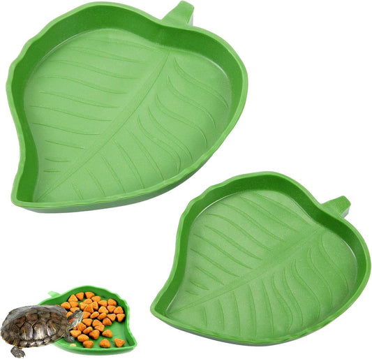 2 Pcs Reptile Leaf Food Water Dish Bowl,Food Feeding Plate Reptile Accessories for Turtles, Geckos, Lizards, Hamsters, Snakes, Spiders, Frogs, Chameleons and Other Reptiles (Large and Small)