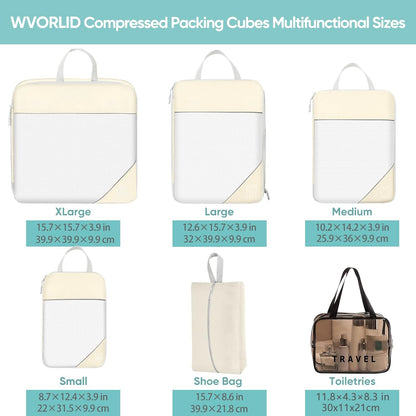 HOXFAZIR Compression Packaging Cube 6 Set Organization Travel Luggage Bag Set for Travel Accessories Compressed Expandable Packing Organizers
