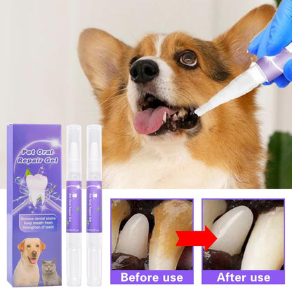 2 Pieces Dental Repair Gel for Dogs, Pet Gel for Oral Care, Fresh Breath for Dogs and Cats, Pet Toothbrush Pen, Pet Oral Care for Dog Cat, Removes Stains and Tartar of Pets