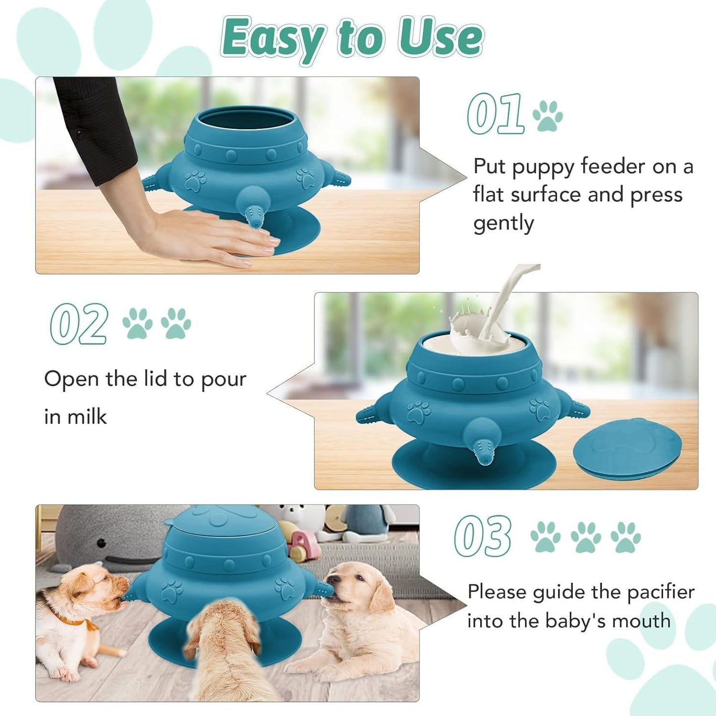 Puppy Feeder for Multiple Puppies, 4 Teats Puppy Milk Feeder Puppy Nipple Feeder Silicone Puppy Nursing Station, 240ml Puppy Nursing Bottles for Kittens, Puppies, Rabbits (One Size, Blue)