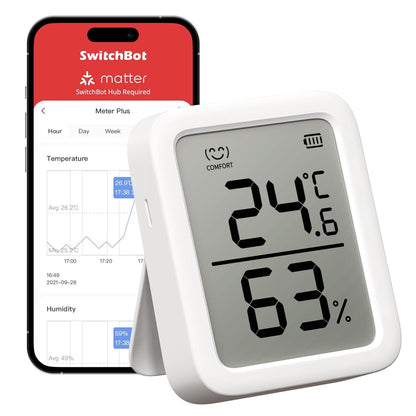 SwitchBot Thermometer Hygrometer, Bluetooth Indoor Humidity Meter and Temperature Sensor with App Control, Dewpoint/VPD/Absolute Humidity Meter, Data Storage Export, Remote Monitor for Home