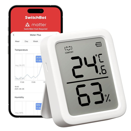 SwitchBot Thermometer Hygrometer, Bluetooth Indoor Humidity Meter and Temperature Sensor with App Control, Dewpoint/VPD/Absolute Humidity Meter, Data Storage Export, Remote Monitor for Home