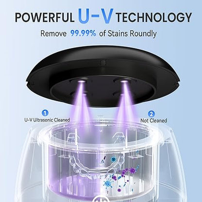 KUNPHY Ultrasonic Retainer Cleaner, IPX7 Water-Proof Denture Cleaner Machine, Portable Dental Cleaning Pod for Deep Cleaning Mouth Guard, Aligner, Braces, Jewelry, Matte Black