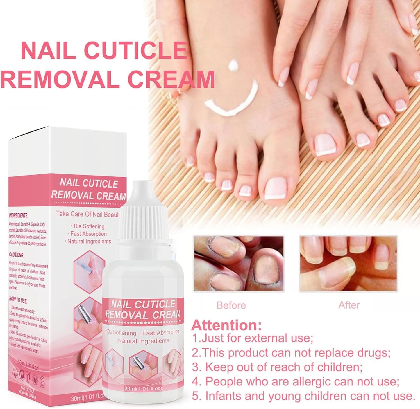 Cuticle Softener Liquid, Nail Care Cream 30ml, Moisturizing Daily Treatments for Dry Skin, Hydrating Formula for Nail Repair, Strengthens Damaged Cuticles, 3.35x1.14x3.35 Inches
