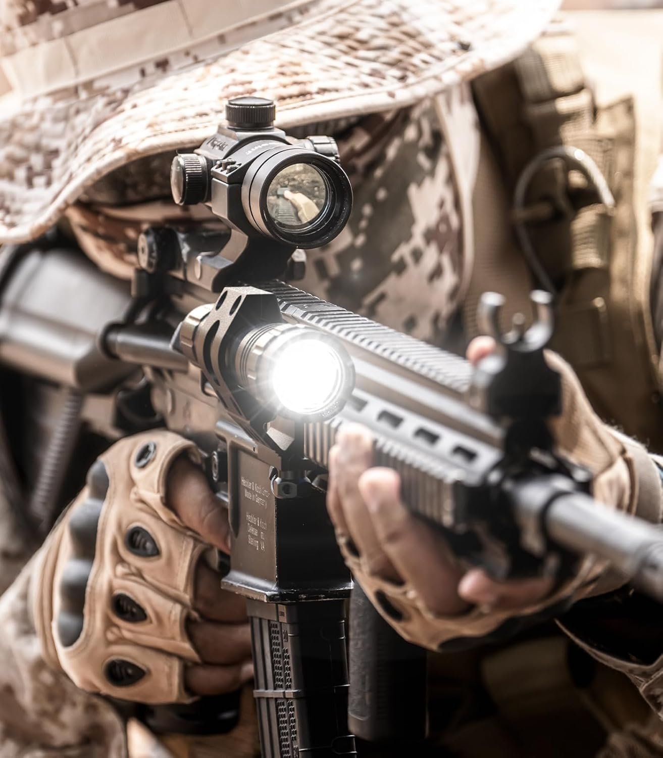 Feyachi 1500 Lumen LED Tactical Flashlight Rechargeable IPX7 Protection 4 Modes Weapon Light Picatinny Rail Flashlight Included with Pressure Switch