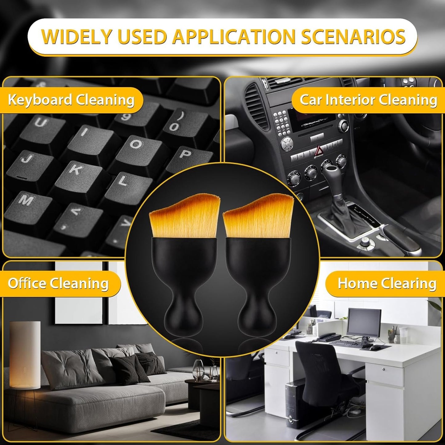 2PCS Car Interior Detailing Brush, Auto Car Detailing Brush Dusting Brush, Soft Bristles Car Interior Cleaning Tool for Dashboard Interior, Exterior, Skylight, Leather, Dust Brush (Black)