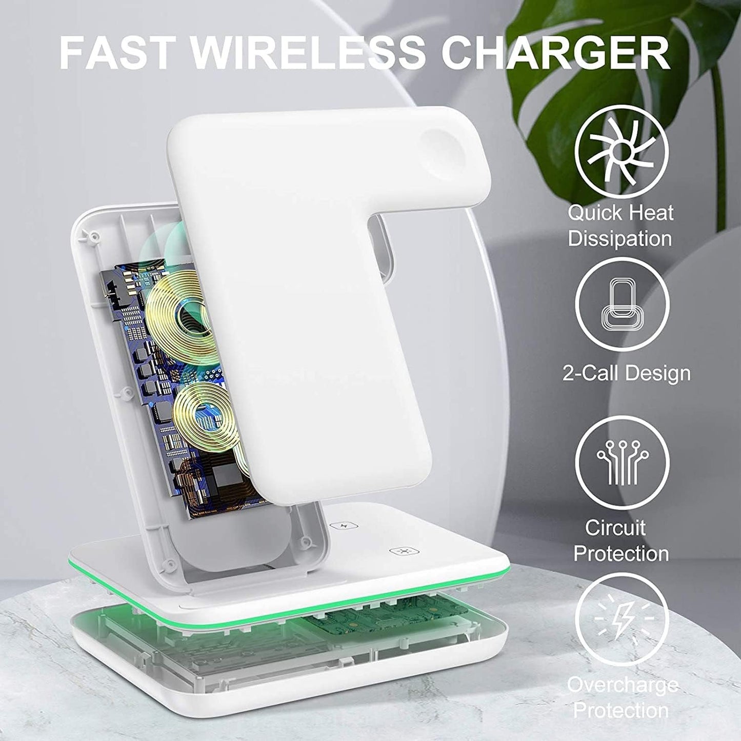 KIYOSAKI Wireless Charger, 3 in 1 Charging Station, Charging Dock for AirPods and AirPods Pro, Watch Stand for Apple Watch, Qi Fast Charging Stand for iPhone Samsung Galaxy and All Qi-Enabled Devices