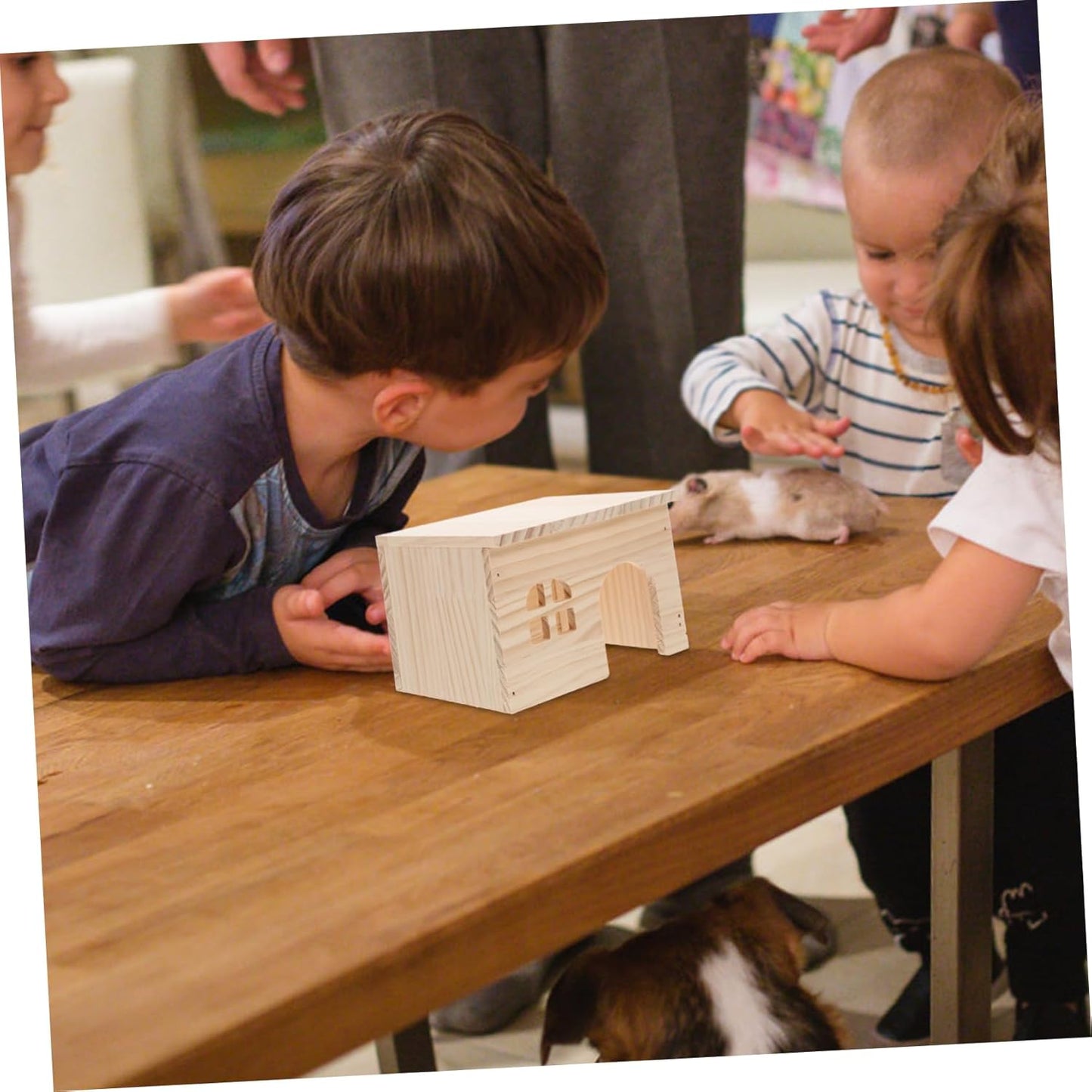 Milisten Wood Hamster House with Feeding and Watering Platform Natural Wood Hideout for Hamsters Chinchillas and Small Pets Easy to Maintain Climbing with Integrated Functionality