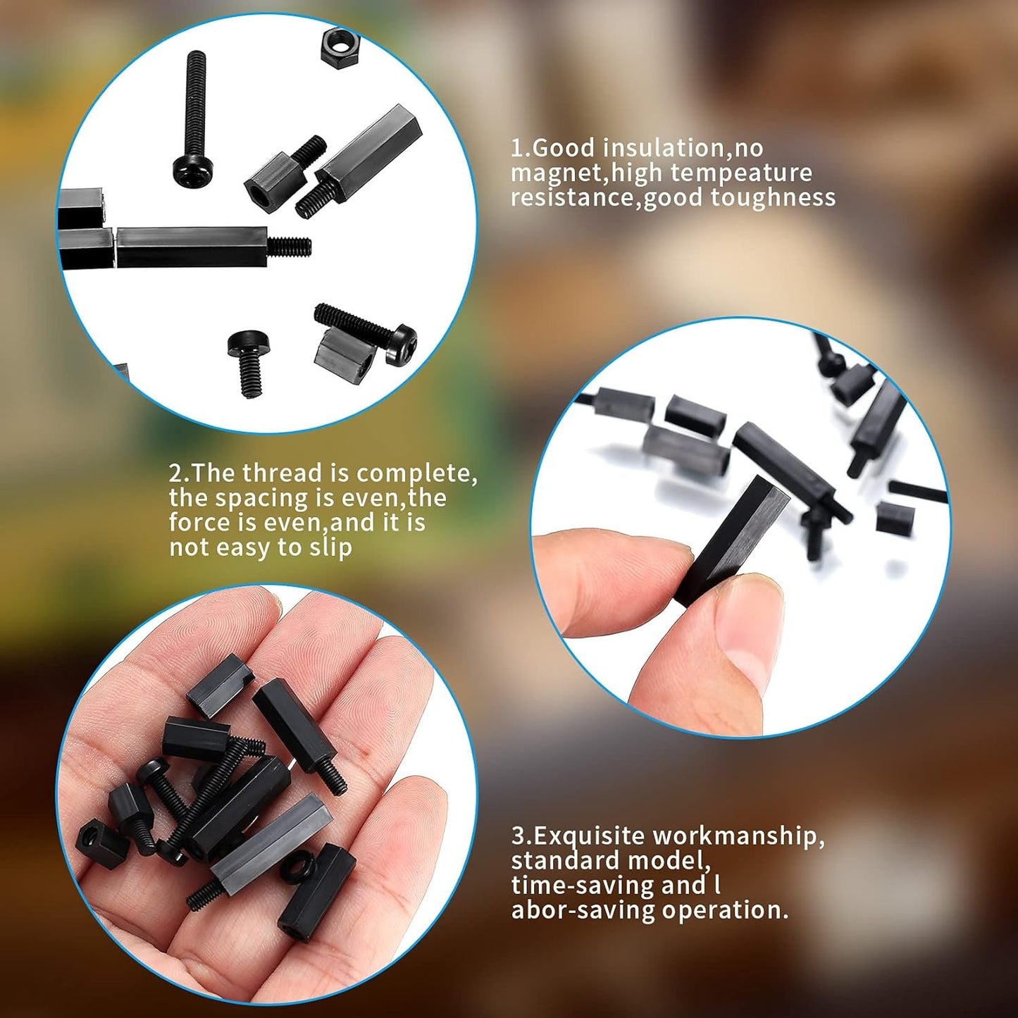Ewwtrey 260 Pcs M3 Nylon Hex Screws Nut Circuit Spacers, Male Female Screws Standoff Nuts Threaded Pillar PCB Motherboard Circuit Board Machine Cylinder Spacers Kit - Black