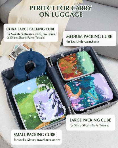 Gonex 4 Piece Set Portable Storage Suitcase Storage Bags for Clothing Cosmetics Expandable Cubes Packing Cube Set Travel Organizer