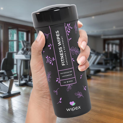 Wipex Natural Gym & Fitness Equipment Wipes for Personal Use - Lavender & Vinegar Scent - for Yoga, Pilates, Dance Studios, Home Gym, Peloton Bike, Sports, Spas (4 Pack/300 Wipes)