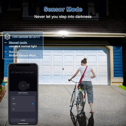 EMANER Smart Security Light Motion Sensor, Compatible with Alexa/Google Home, Warm White to Daylight White Brightness Adjust, App Controlled WiFi Flood Light (Black, 1-Pack)