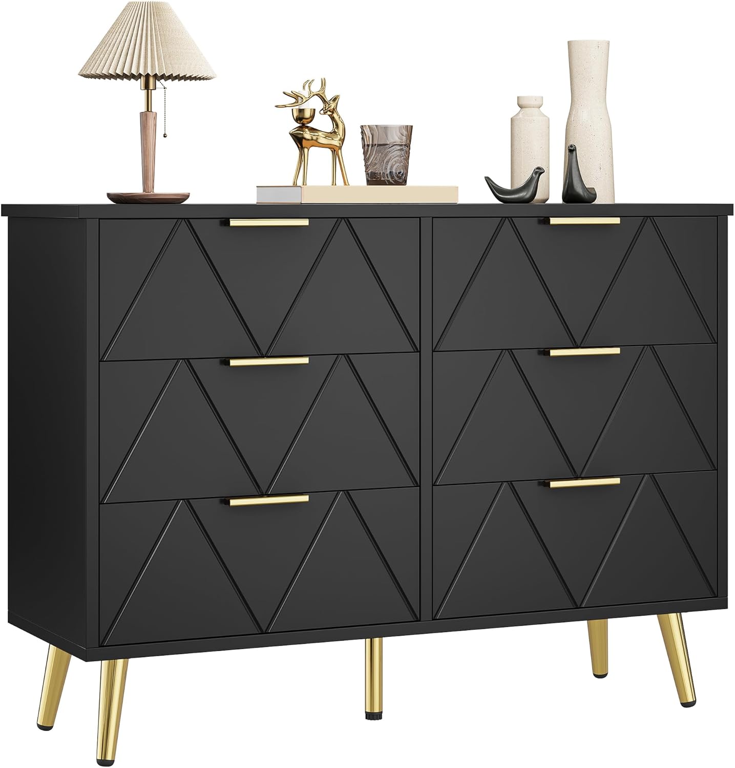 YITAHOME Bedroom Chest of Drawers 6 Contemporary Drawers Bedroom Furniture Large Wooden Chest of Drawers Sliding Drawer Office Living Room Furniture Black
