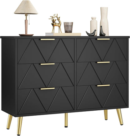 YITAHOME Bedroom Chest of Drawers 6 Contemporary Drawers Bedroom Furniture Large Wooden Chest of Drawers Sliding Drawer Office Living Room Furniture Black