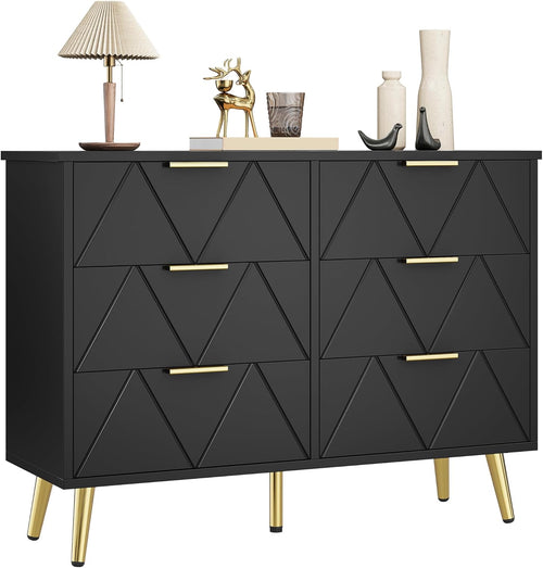 YITAHOME Bedroom Chest of Drawers 6 Contemporary Drawers Bedroom Furniture Large Wooden Chest of Drawers Sliding Drawer Office Living Room Furniture Black
