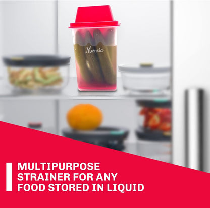 Mwnxia Chilero Pickle Jar Storage Container with Strainer Fresh Food Saver Jar BPA Free Complete with Tong (Red) for Storing Kimchi Cornichon Olives Jalapeno Pickles