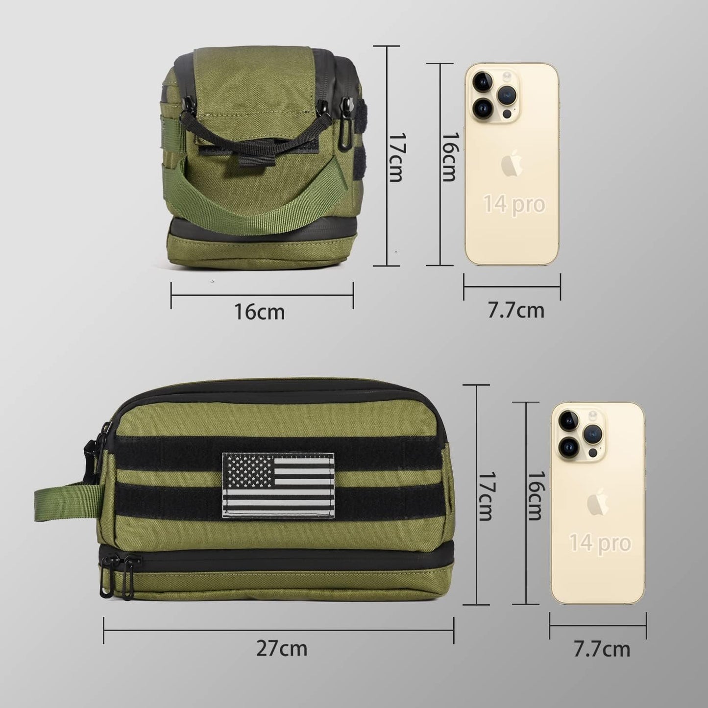 Dinictis Toiletry Bag For Men, Travel Toiletry Bag, Shower Bag, Hygiene Bag, Dopp Kit, Shaving Kit, Small Tactical Bag, EDC Military Molle Pouch, Jungle Green, Military