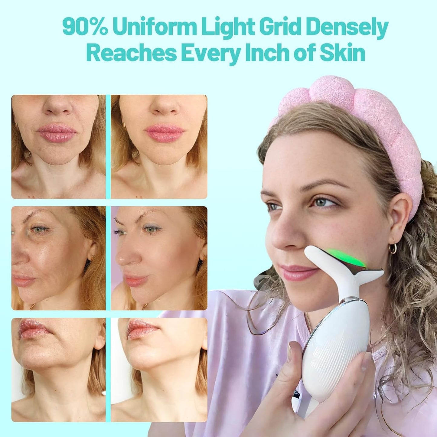Red Light Therapy for Face, Floverkity LED Face Massager, RED Light Device, at-Home Face Tool for Skin Care (White,7 Light)