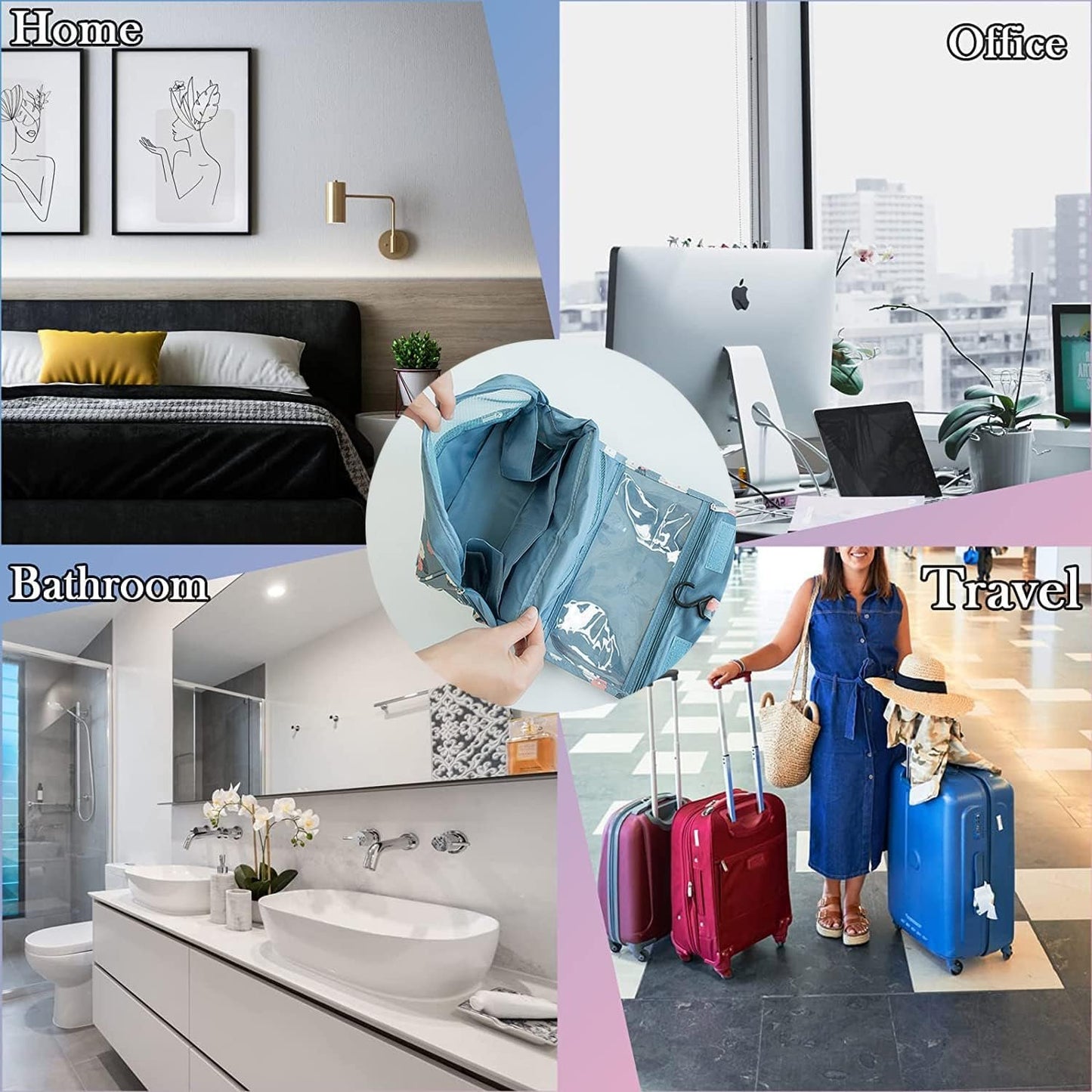 Kettion Hanging Travel Toiletry Bag, Foldable Hygiene Bag, Waterproof Wash Bag with Hanging Hook, Toiletries Bag, Skincare Bag, Cosmetic Bag, Portable Storage Bag for Bathroom Shower Makeup Organizer