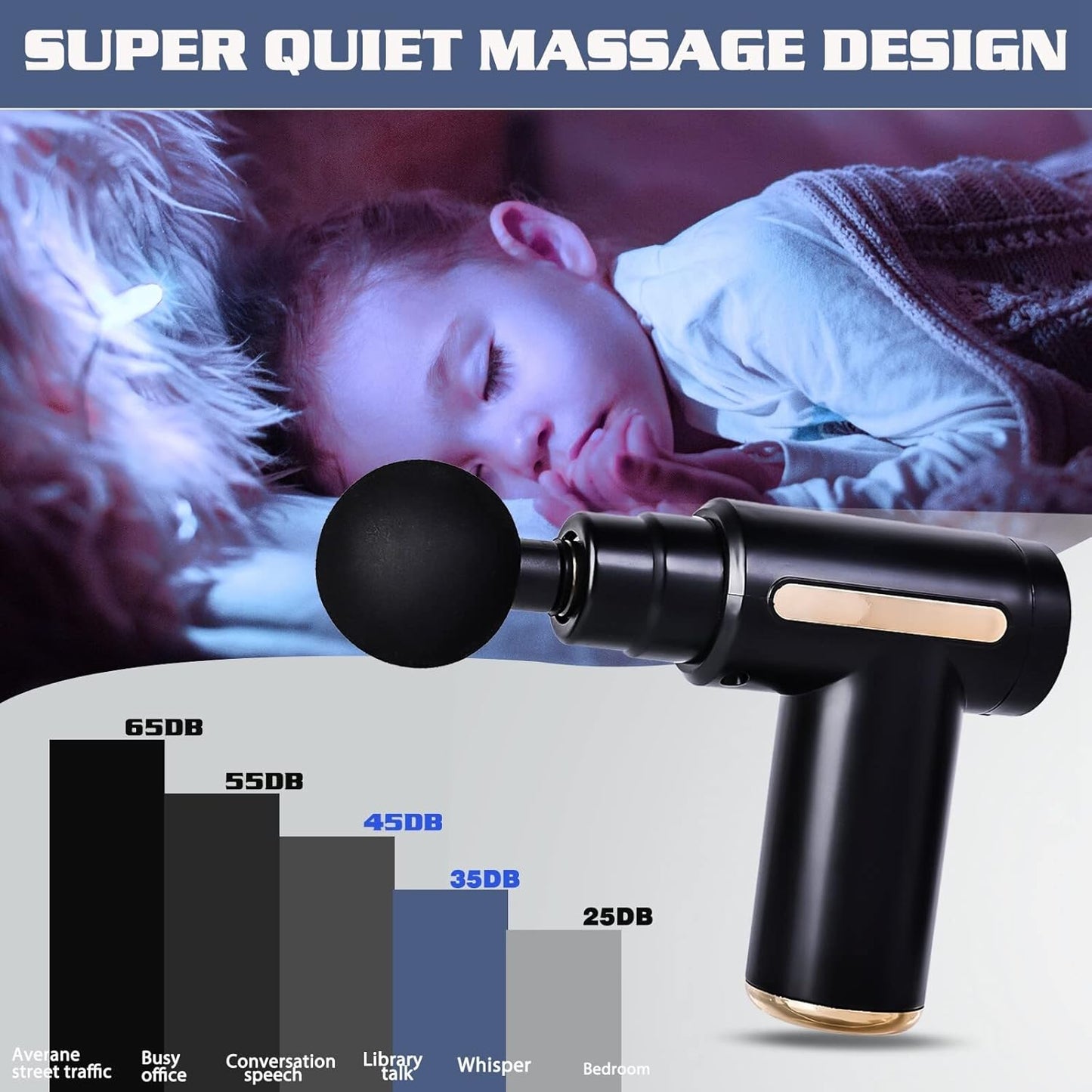 Massage Gun, Mini Massage Gun, Muscle Massager, Portable 6 Speed, USB C Charging Port and 4 Massage Heads, 40DB Ultra Quiet (Black)