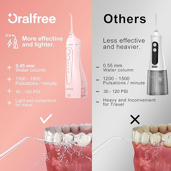 Oralfree Water flosser Teeth Picks - Dental Braces Cordless Oral Irrigator Portable Rechargeable Travel Irrigation Cleaner IPX7 Waterproof Electric Professional Flossing Teeth Cleaning for Home