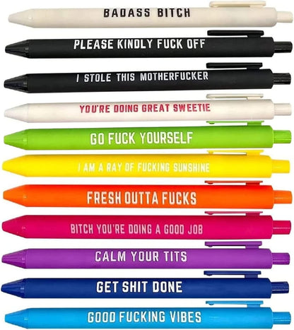 11PCS Funny Pens, Describing Mentality Daily Pen Set, Retractable Pure Color Pastel Gel Ballpoint Pens, 0.5mm Fine Point Ink Pens for Office School Writing Journaling Taking Notes