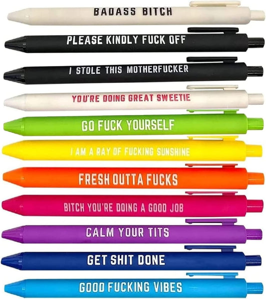 11PCS Funny Pens, Describing Mentality Daily Pen Set, Retractable Pure Color Pastel Gel Ballpoint Pens, 0.5mm Fine Point Ink Pens for Office School Writing Journaling Taking Notes