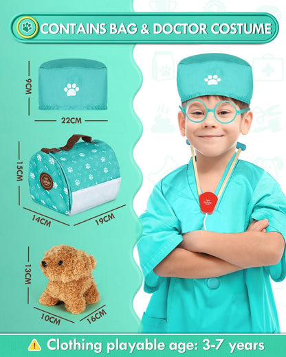 Lehoo Castle Wooden Doctor Kit for Kids, Vet Play Sets for Kids, Veterinarian Kit for Toddlers, Kids Doctors Play Set with Dog Bag, Medical Kits Doctor Toys Gift for Kids Boys Girls Aged 3 4 5 6 7