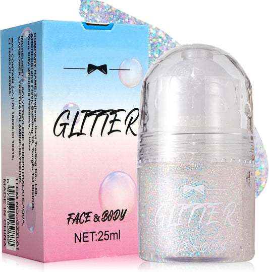 Roll-on Body Glitter Gel, Body Glitter Stick, Body Glitter, Rave Accessories for Face Body Hair, Shimmer Makeup for Halloween Festival Rave Party