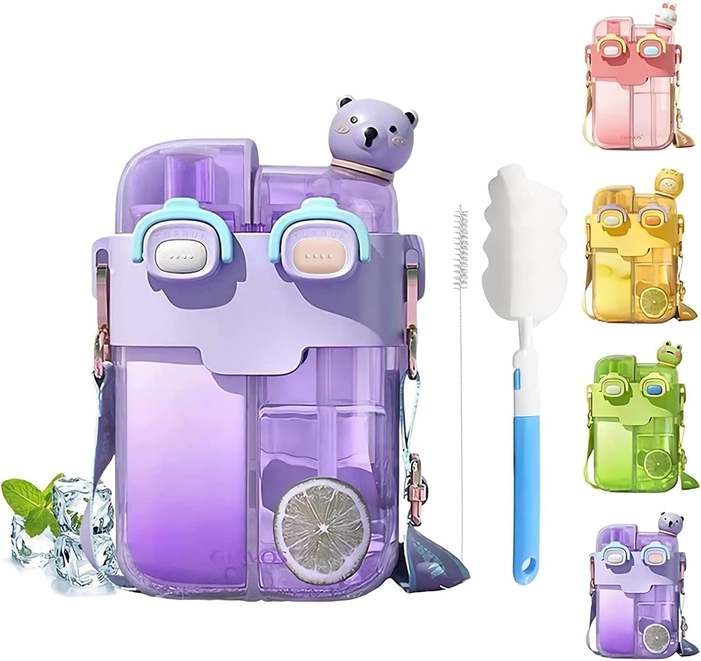 HiGropcore Kawaii Water Bottle Cute Bottles with Straw, Double Wall Adjustable Strap and Stickers, Portable Leakproof Drinking Cups for Outdoor Sports Travel, 26oz 1pcs, Purple