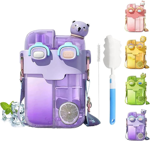 HiGropcore Kawaii Water Bottle Cute Bottles with Straw, Double Wall Adjustable Strap and Stickers, Portable Leakproof Drinking Cups for Outdoor Sports Travel, 26oz 1pcs, Purple