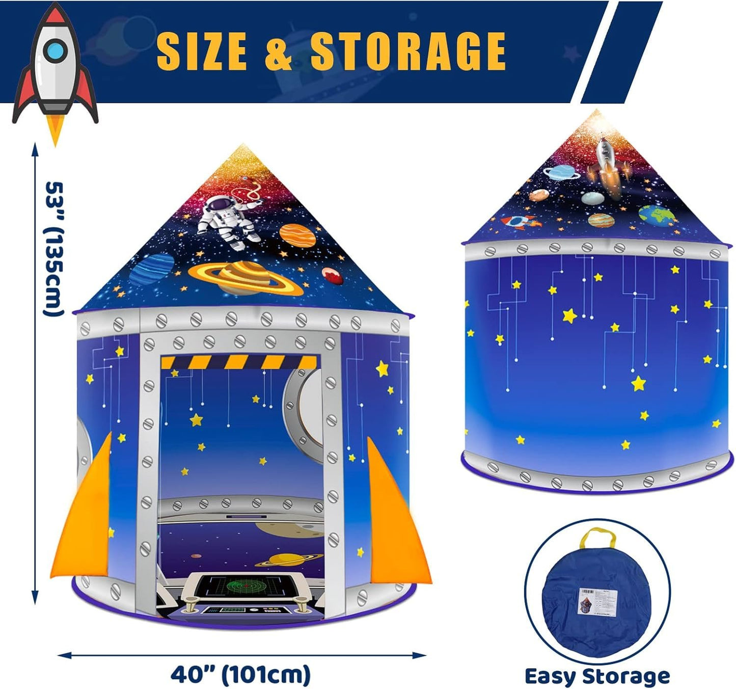 Nicecastle Play Tent for Boys Girls Kids,Rocket Ship Astronaut Spaceship Space Castle Playhouses Indoor Outdoor Game Party Birthday Gifts Bed Toy Toddler Pop Up Tunnel Foldable Tent for Baby Children