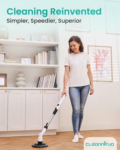 Electric Spin Scrubber Cordless - Bathroom Scrubber with 11 Replaceable Heads - Long Handle Electric Cleaning Brush