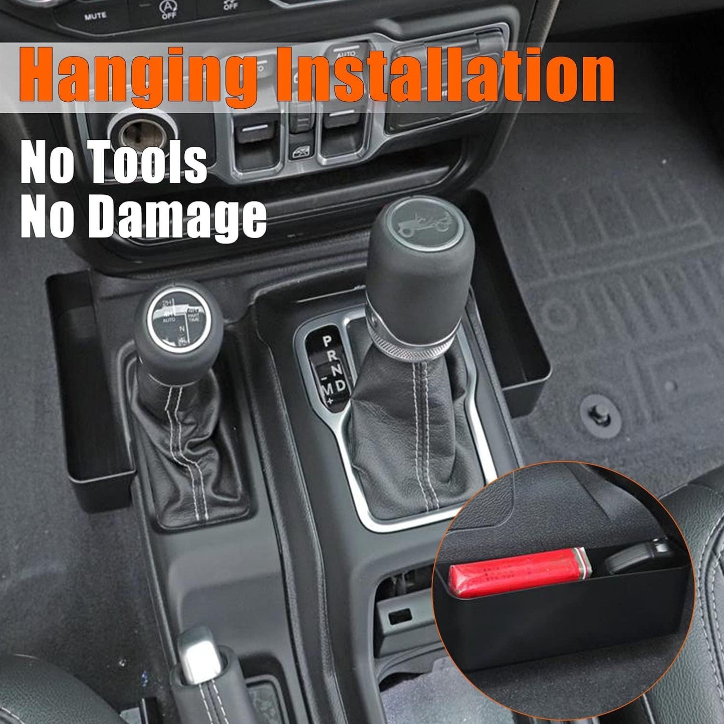 BaishenglinMotor Console Gear Shift Organizer Tray Compatible with Jeep 2018-2024 Wrangler JL JLU Gladiator JT Side Storage Box Interior Accessories