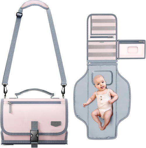 Portable Diaper Changing Pad for Baby, Detachable Travel Changing Pad with Baby Wipes Pocket, Gifts for Baby Shower, Newborn Girls and Boys (Pink)