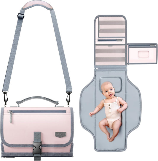 Portable Diaper Changing Pad for Baby, Detachable Travel Changing Pad with Baby Wipes Pocket, Gifts for Baby Shower, Newborn Girls and Boys (Pink)