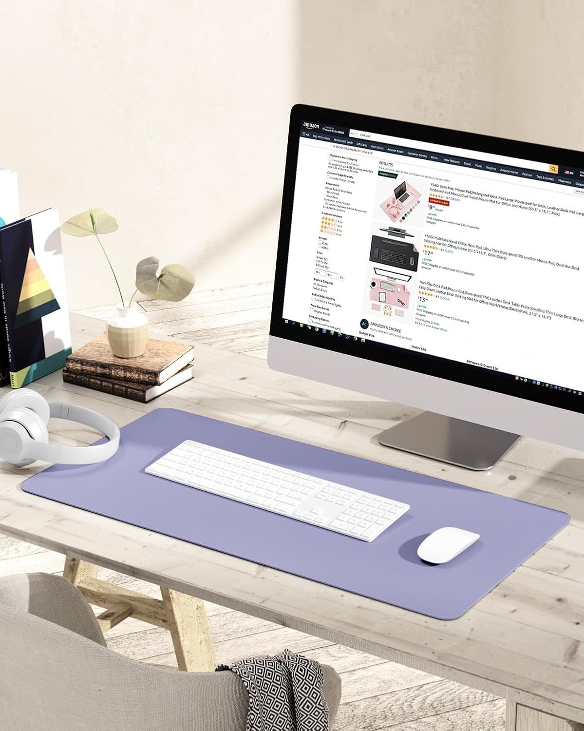 YSAGi Non-Slip Desk Pad,Mouse Pad,Waterproof Leather Desk Table Protector,Ultra Thin Large Desk Blotter, Easy Clean Laptop Desk Writing Mat for Office Work/Home/Decor(Lavender, 31.5" x 15.7")