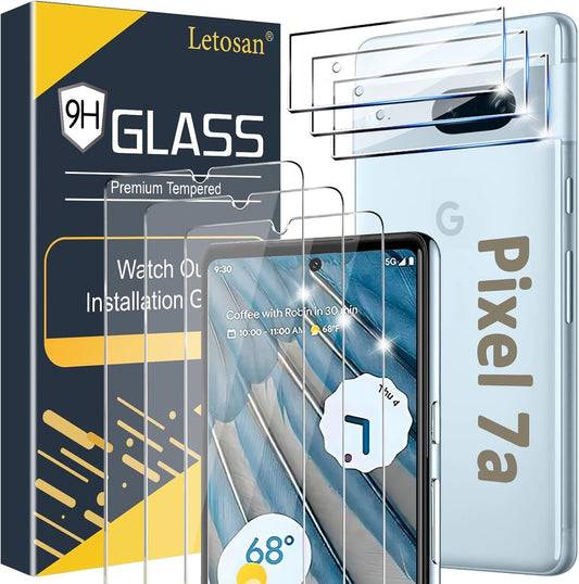 [3+3 Pack] Glass Screen Protector for Google Pixel 7a, 9H Tempered Glass, Ultrasonic Fingerprint Compatible, HD Clear Case Friendly for Google Pixel 7a 5G Glass Screen Protector